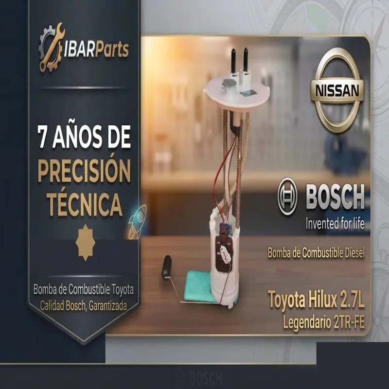 Bomba de nafta Bosch 77020-0K430 para Hilux SW4 2.7L lista para envio. Modulo con flotante y mecanismo de succion visible. Producto original de origen brasilero con certificacion IATF 16949. Compatible años 2012-2014 motor 2TR-FE.