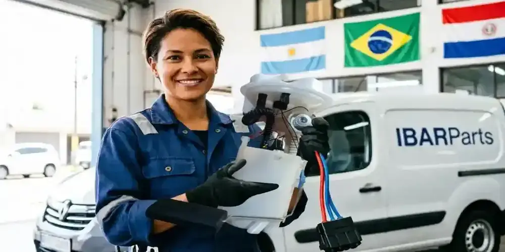 Técnico especializado verificarando bomba eléctrica de nafta con flotante TI Automotive 172020137R para Renault Kangoo 1.6L 16V - IBARParts Mercosur