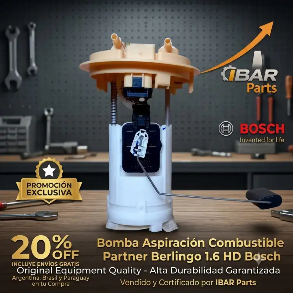 Vista superior del modulo bomba combustible Bosch Partner Berlingo 1.6 HDi. Carcasa POM y conectores OEM.