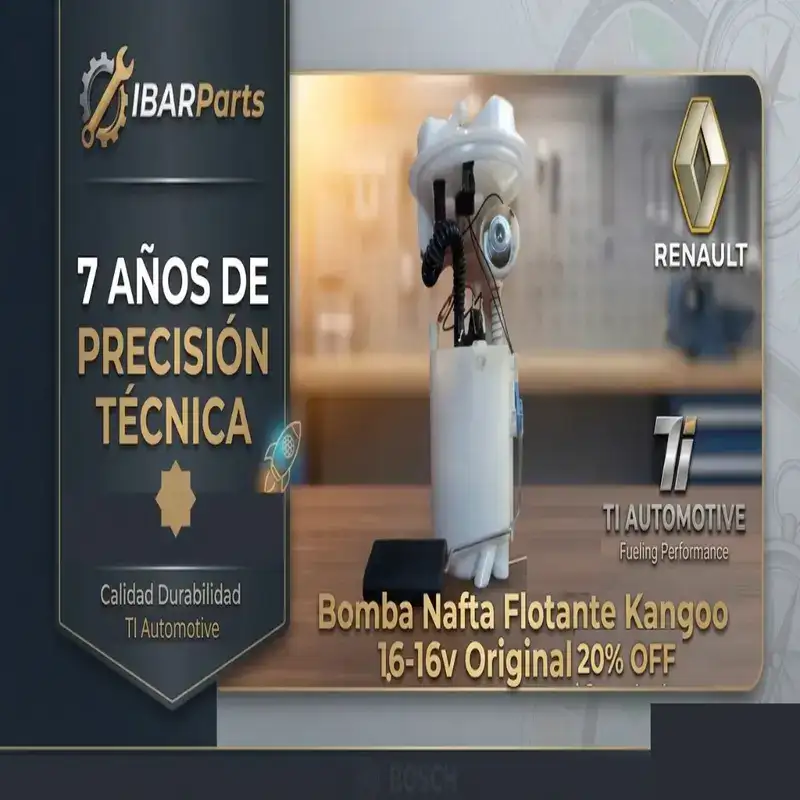 Bomba gasolina Renault Kangoo 1.6 16V original TI Automotive. Vista frontal modulo completo com carcaca branca e componentes internos visiveis. Fabricacao brasileira certificacao OEM Renault.