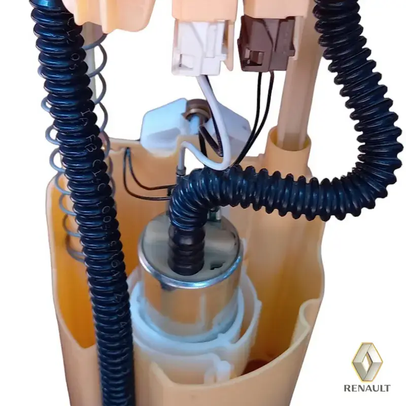 Cabeamento e conectores bomba diesel Kangoo 1.5 DCI inspecao detalhe mangueira espiralada. Fiacao reforcada anti-vibracao, terminais niquelados e isolamento classe H (180°C).