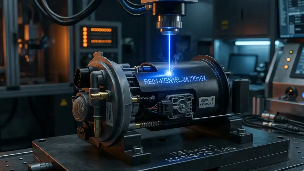 Proceso de grabado a laser en el módulo de la bomba eléctrica de combustible para Renault Kangoo 1.6L 16V.